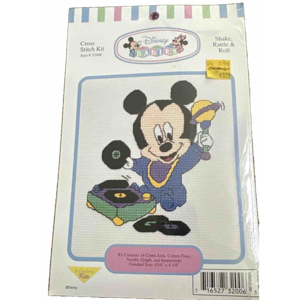 Mickey Mouse Disney‎ Babies Cross Stitch Kit Shake Rattle Roll record player NEW